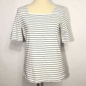 Jones New York Signature Black White Striped Shirt